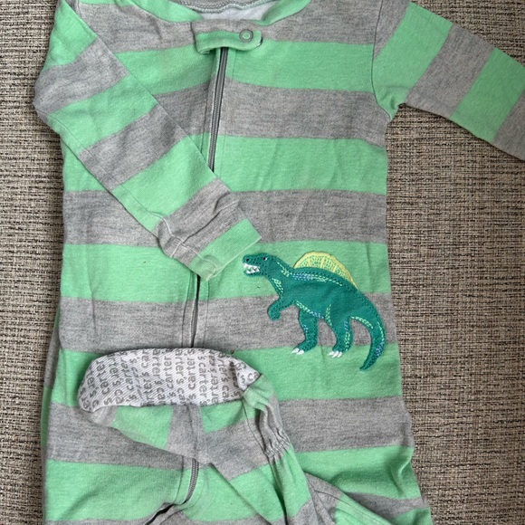 Carter's Other - Carter's Green and Gray Striped Dinosaur Pajama Set